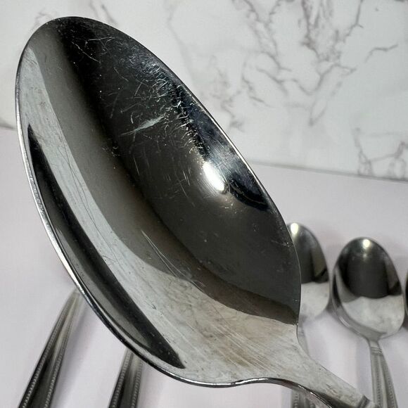 Set of 6 Pfaltzgraff Miranda Glossy Soup Spoons – 8" Beaded, Square Handle‎ - Picture 5 of 11